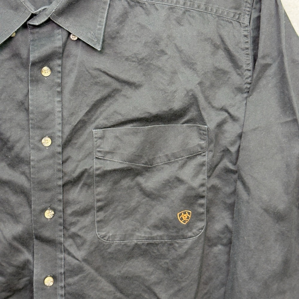 Ariat Men's XL Black Cotton Twill Western Work Shirt Long Sleeve Logo Button Up - Picture 5 of 8